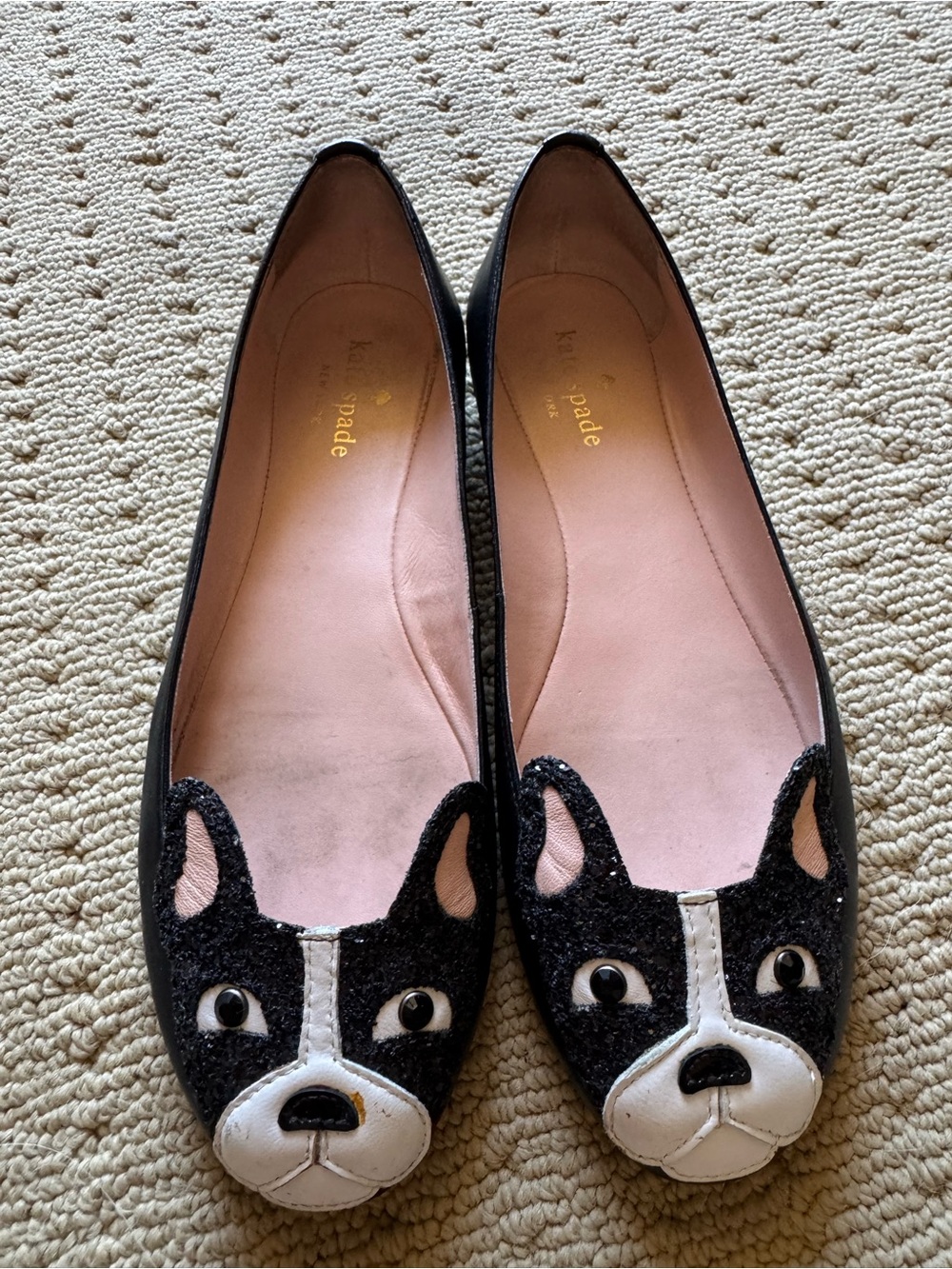 EUC in box kate spade Black Boston Terrier Face Ballet Flats